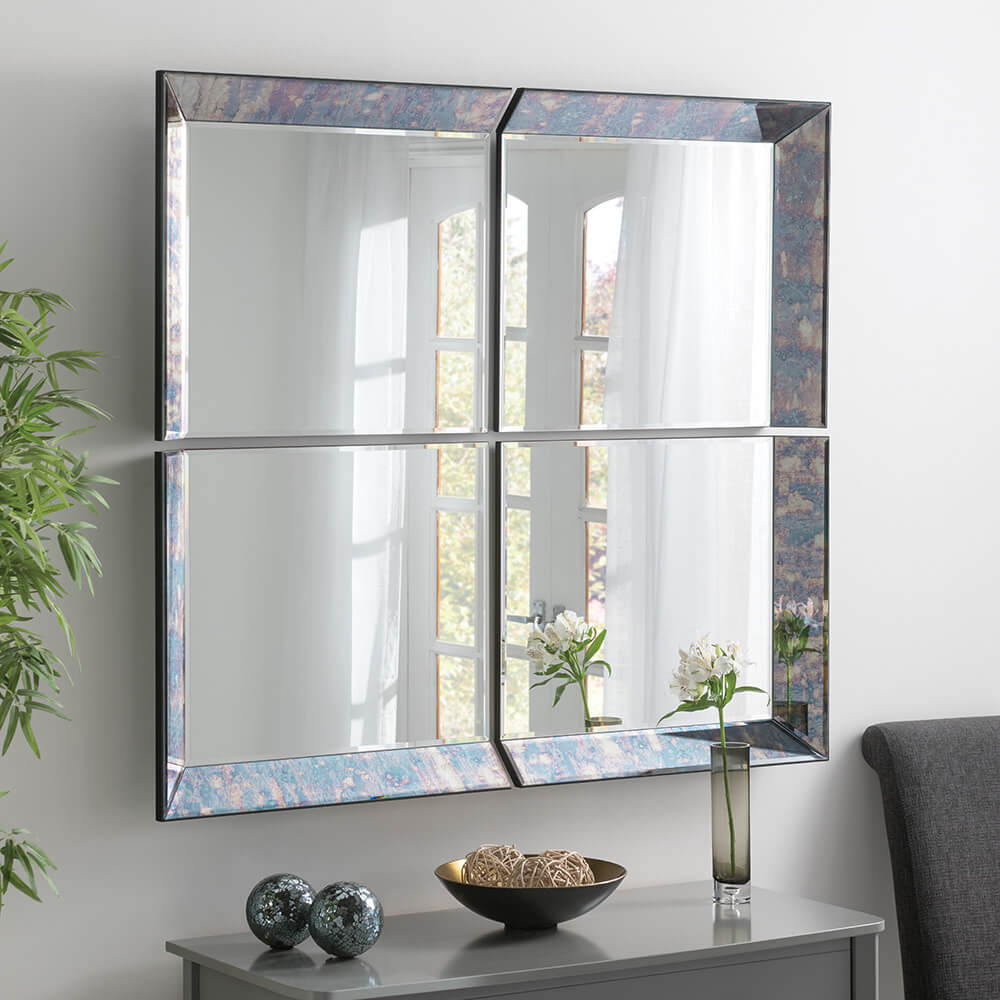 Byblos 4 Panel Blue Antique Mirror