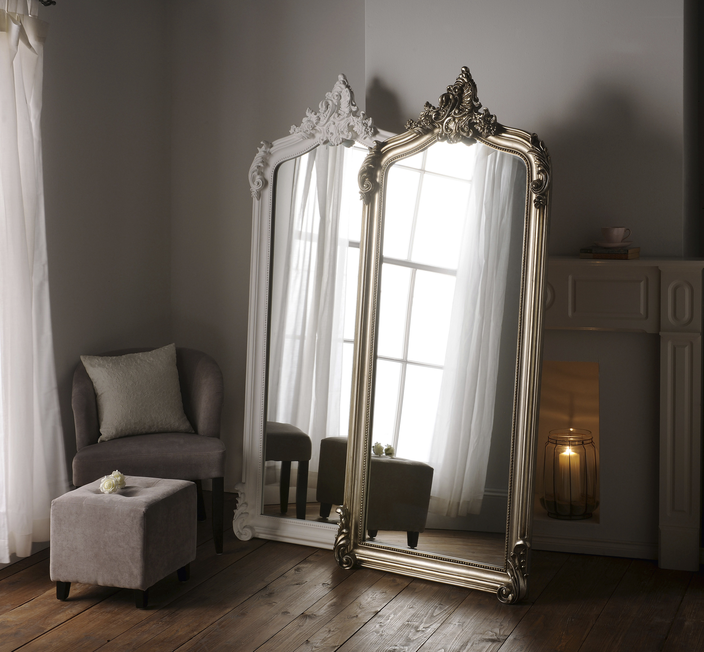 YG136 WHITE LEANER MIRROR FULL LENGTH MIRROR WITH ARCHED TOP