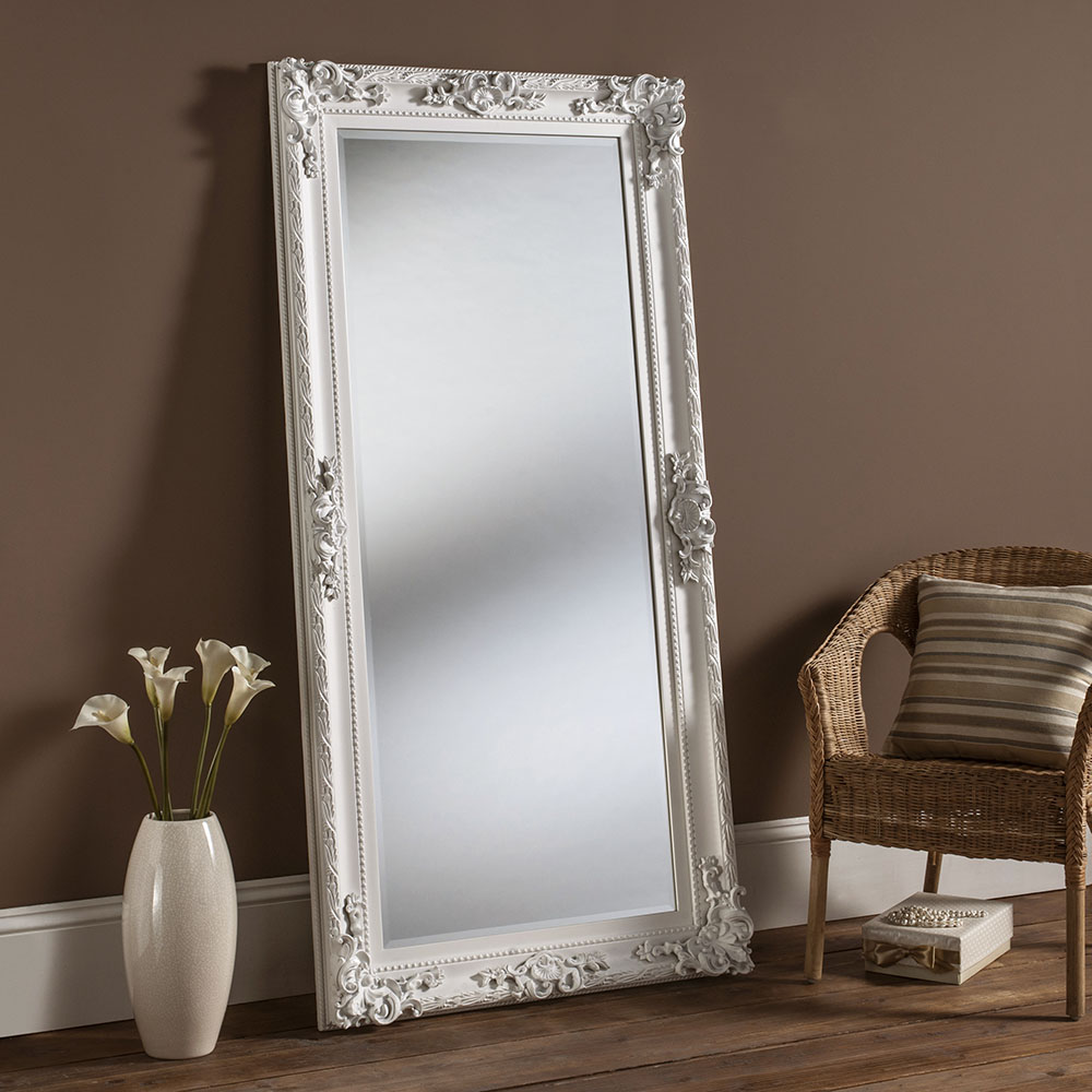 White Leaner Decorative Framed Mirror, White Framed Full Length Mirror Uk