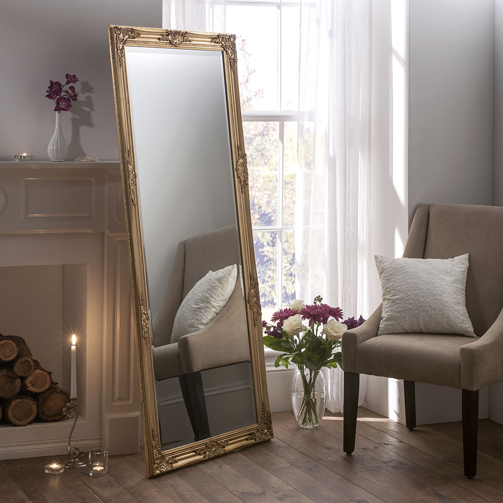 Florence Gold Leaner Mirror Full Lenght, Ornate Gold Mirror Full Length