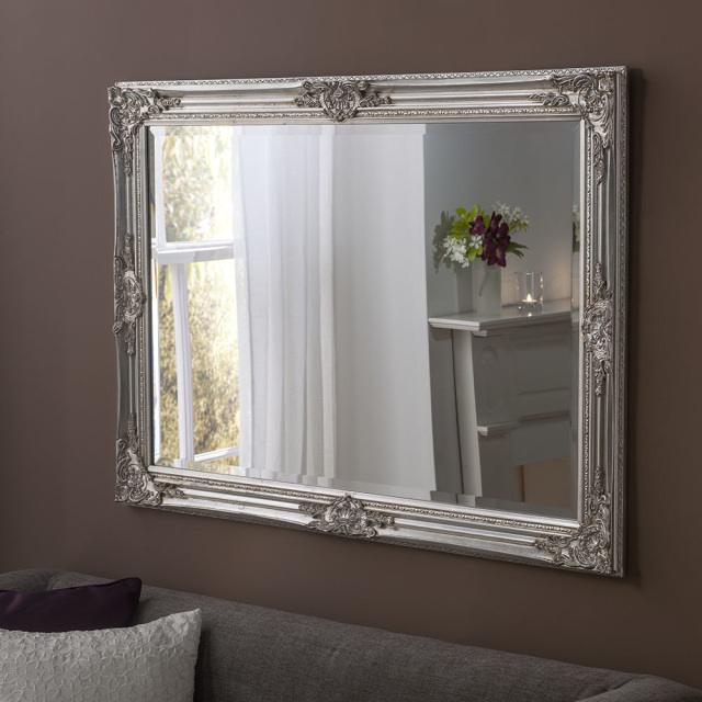 Florence Silver Leaner mirror with slim line french style frame rectangular