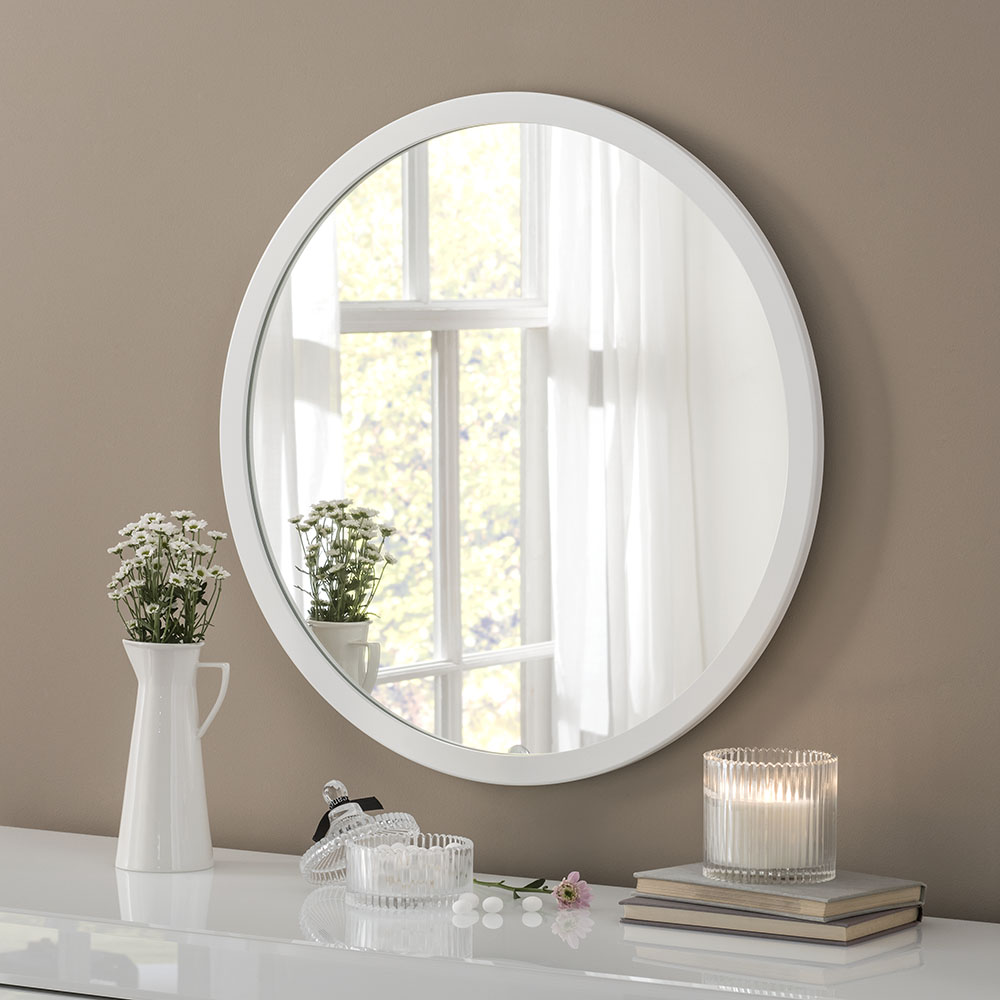 classic white Circle Mirror framed simple stylish modern framed mirror
hall bathroom