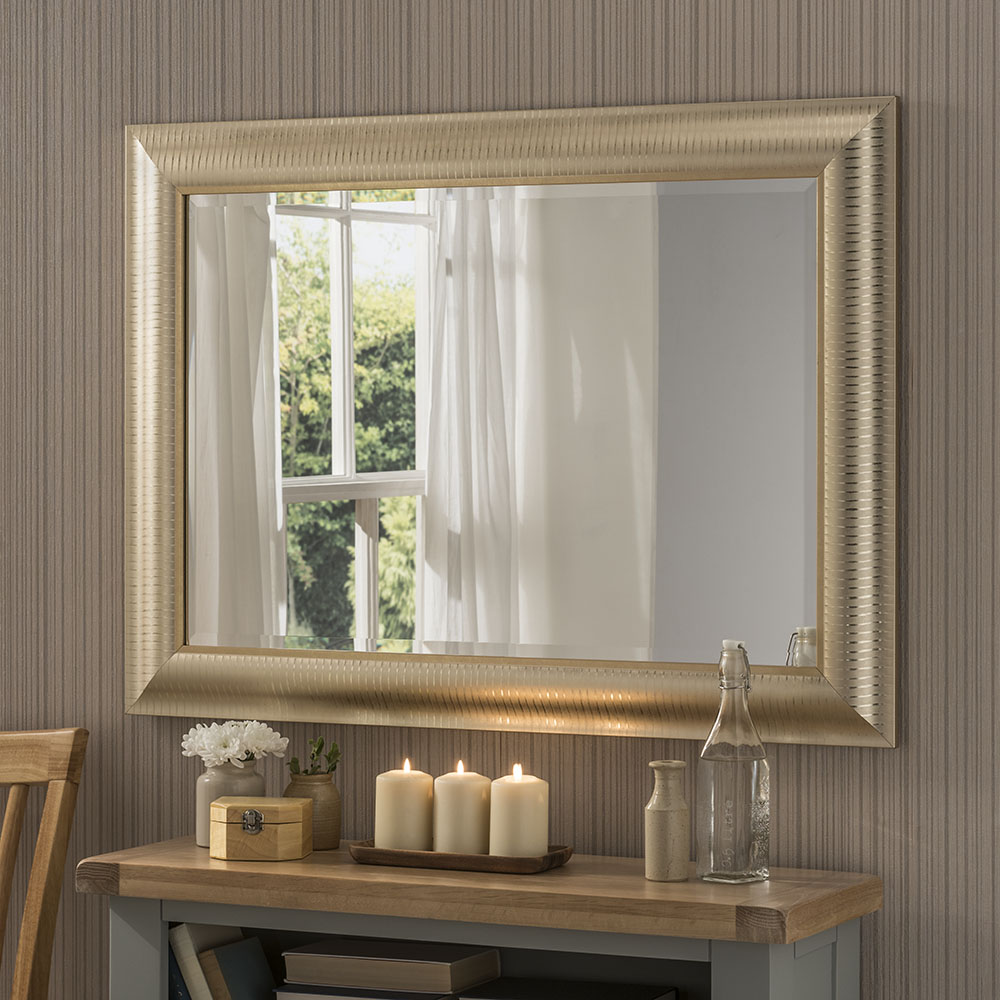 Yg226 Champagne Modern Rectangle Framed Wall Mirror With Pinstripe