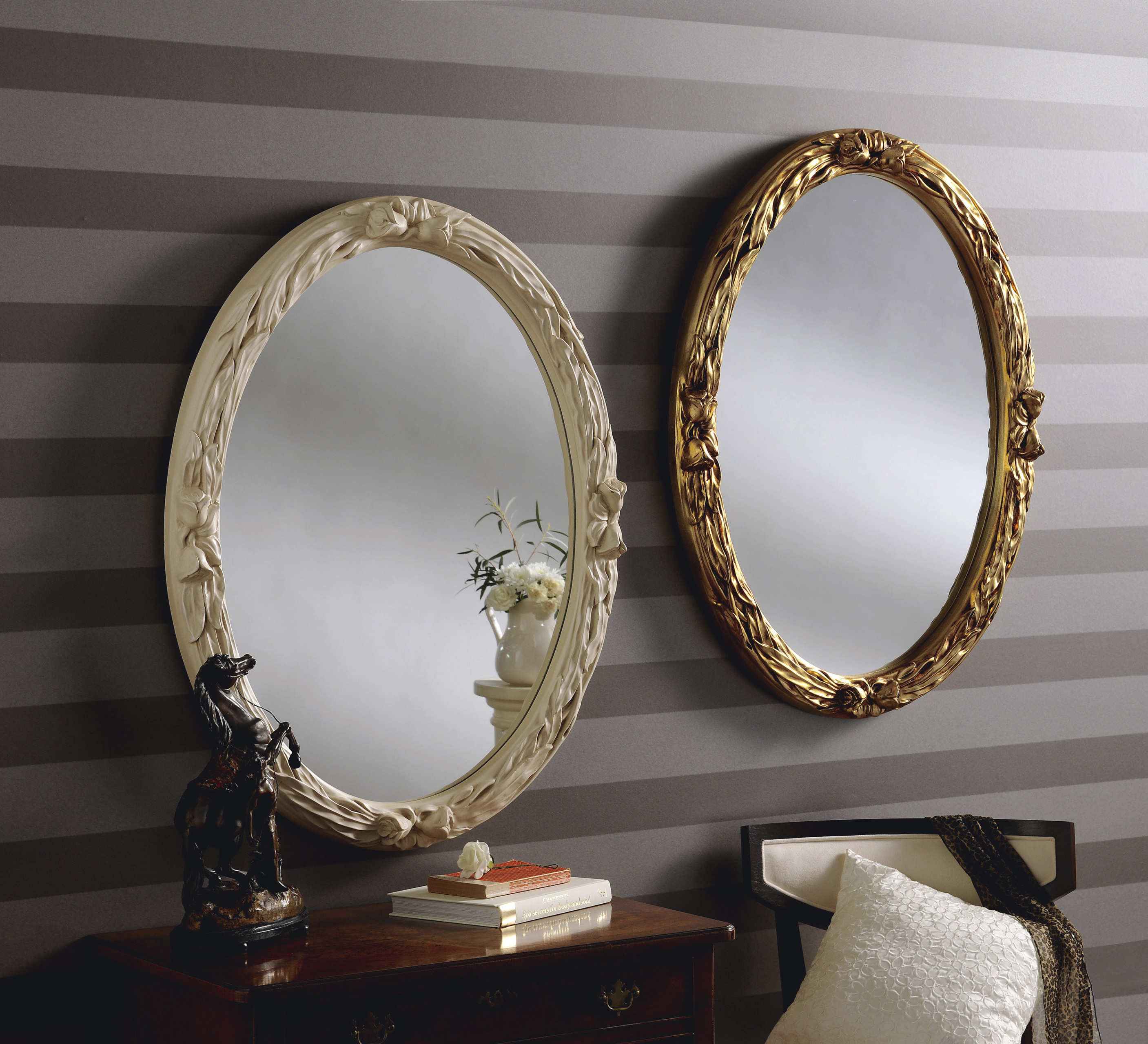 YG230 Decorative White Ivory Oval Mirror available in Silver and white ...