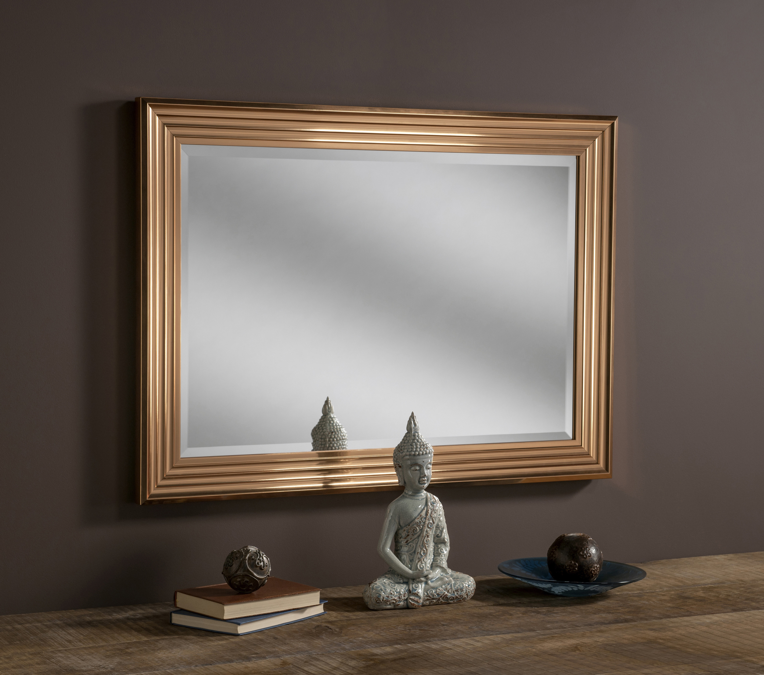YG219 Silver Rectangular Framed Mirror Ribbed style frame