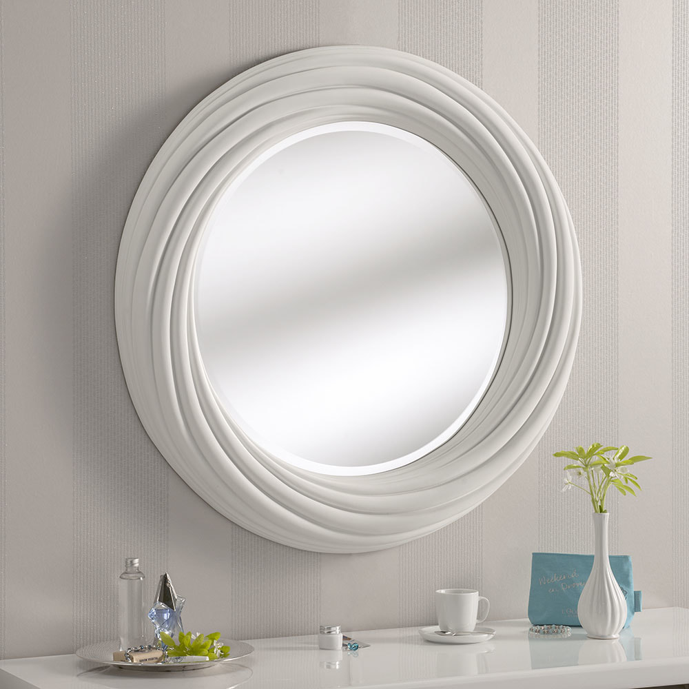 YG222 SILVER CIRCLE round mirror hall or overmantle swirl frame modern
